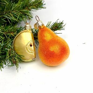 Two Sugared Glass Christmas Ornaments Pear Apple Department 56 Czech Republic